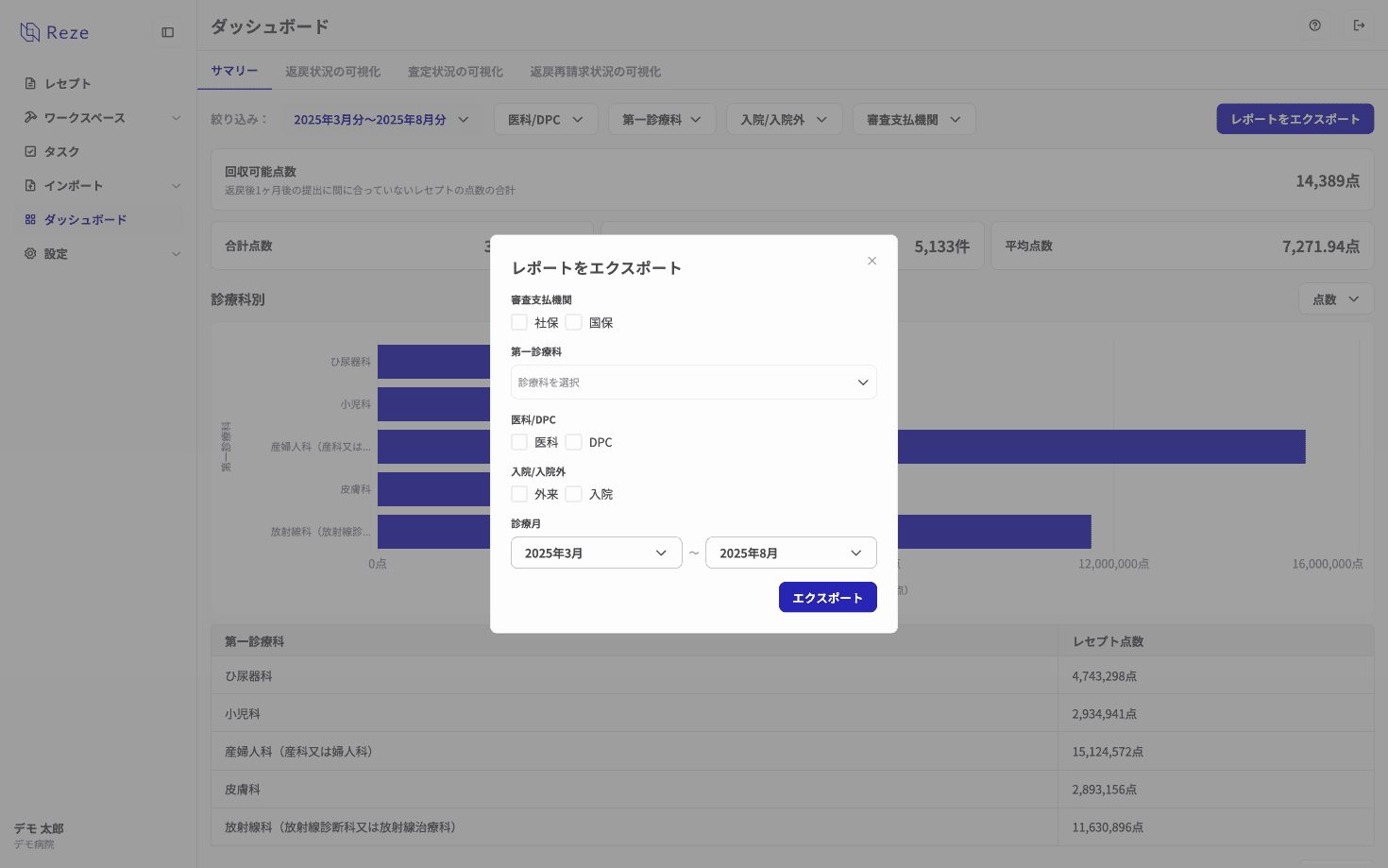 レポートのエクスポート